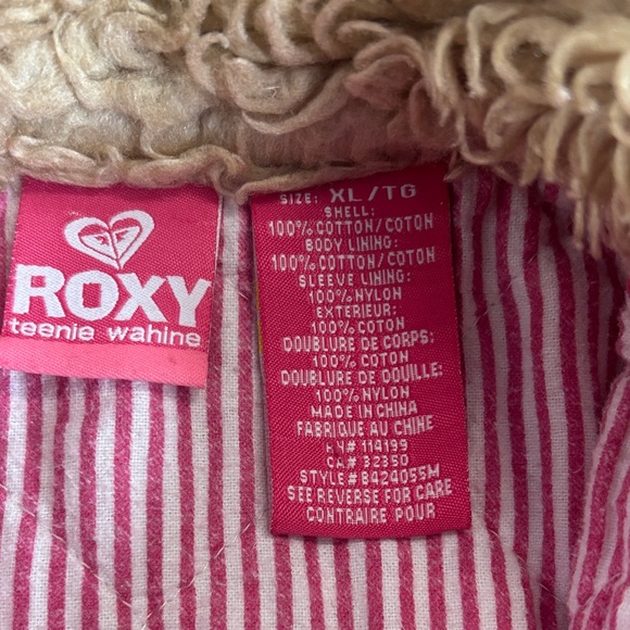 Roxy girls sz xl Pink corduroy Jacket with Tan faux fur details - Picture 2 of 7